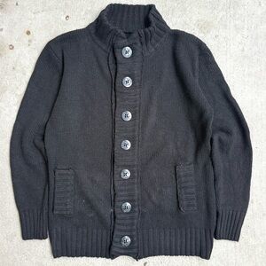 Women’s Black Heavy Knit Big Button Cardigan Sweater L 23x28